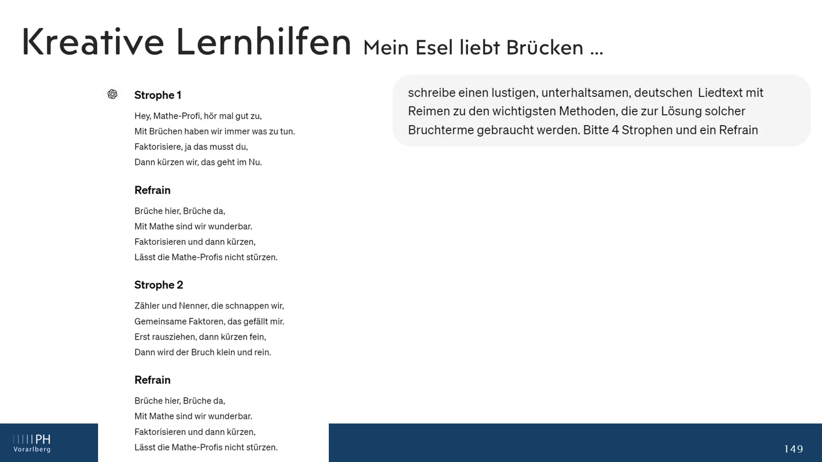 Auftrag: lustiger Liedtext mit Reimen, 4 Strophen und Refrain