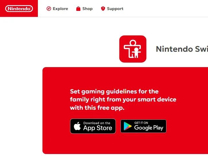 Bildschirmfoto der Nintendo-Seite zur App für Altersbeschränkungen
