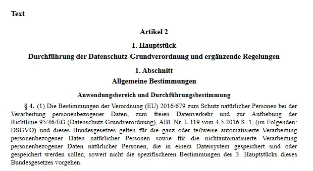 Bildschirmfoto des Rechtsinformationssystems: Datenschutzgesetz Paragraf 4