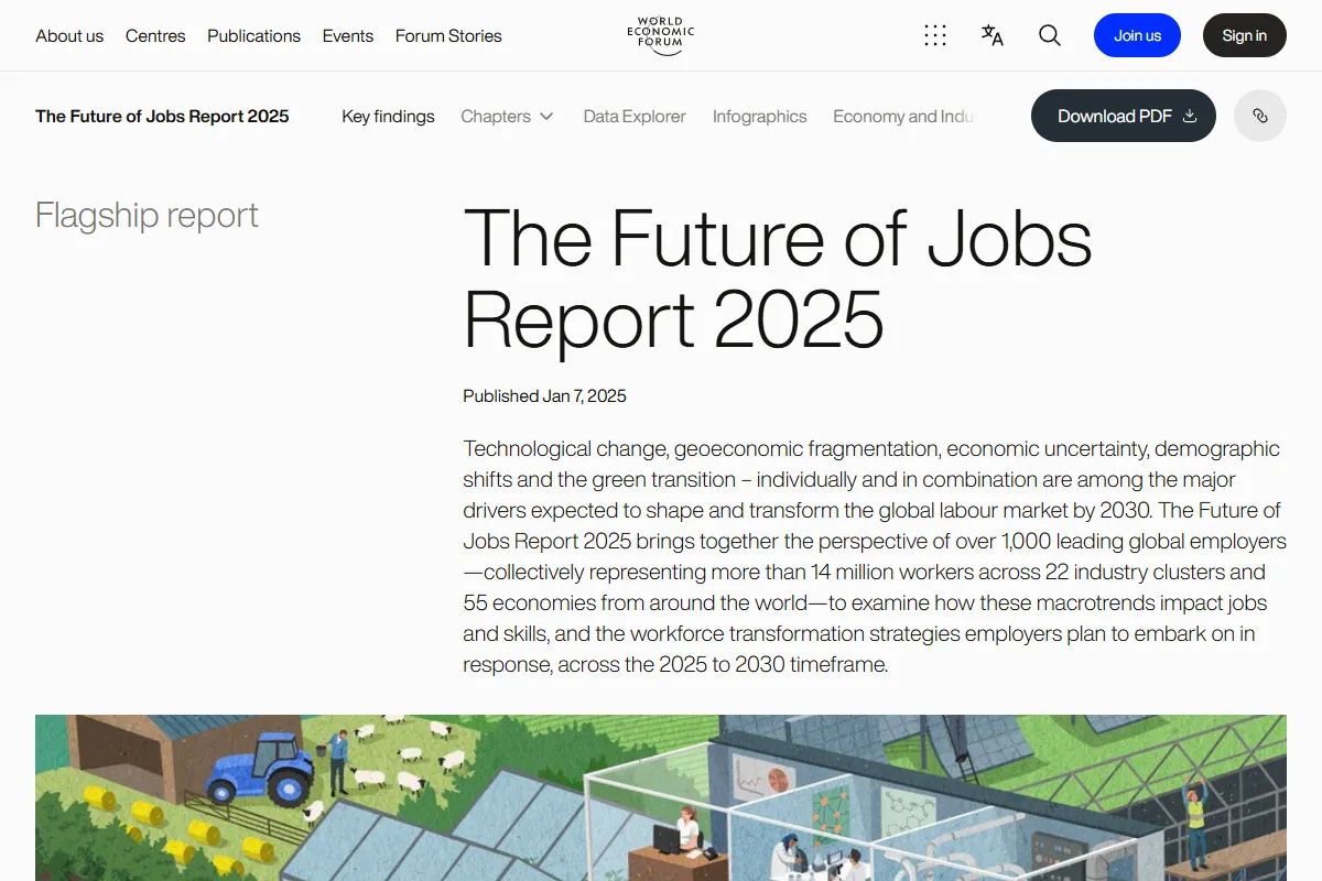 Seite des Future of Jobs Report 2025 des Weltwirtschaftsforums